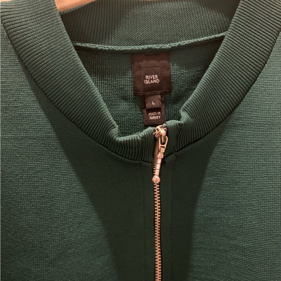 River Island Green Colorblack Half Zip Mock Neck Sweater (Size L / Size Large) - Picture 3 of 3